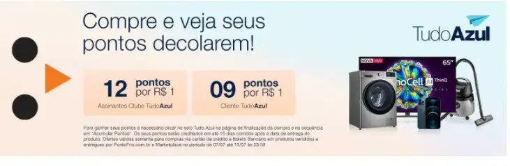 O TudoAzul pode fornecer até 12 pontos para cada consumo real no Ponto